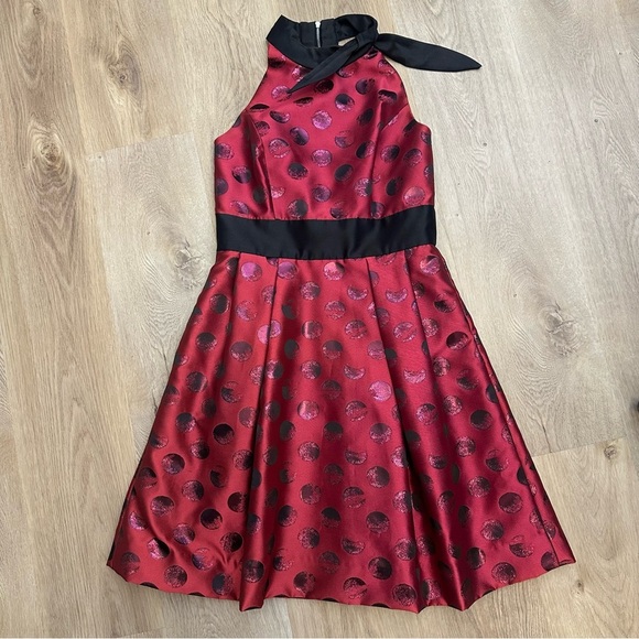 Theia Red Pleated Fit and Flare Cocktail Dress - Picture 4 of 10